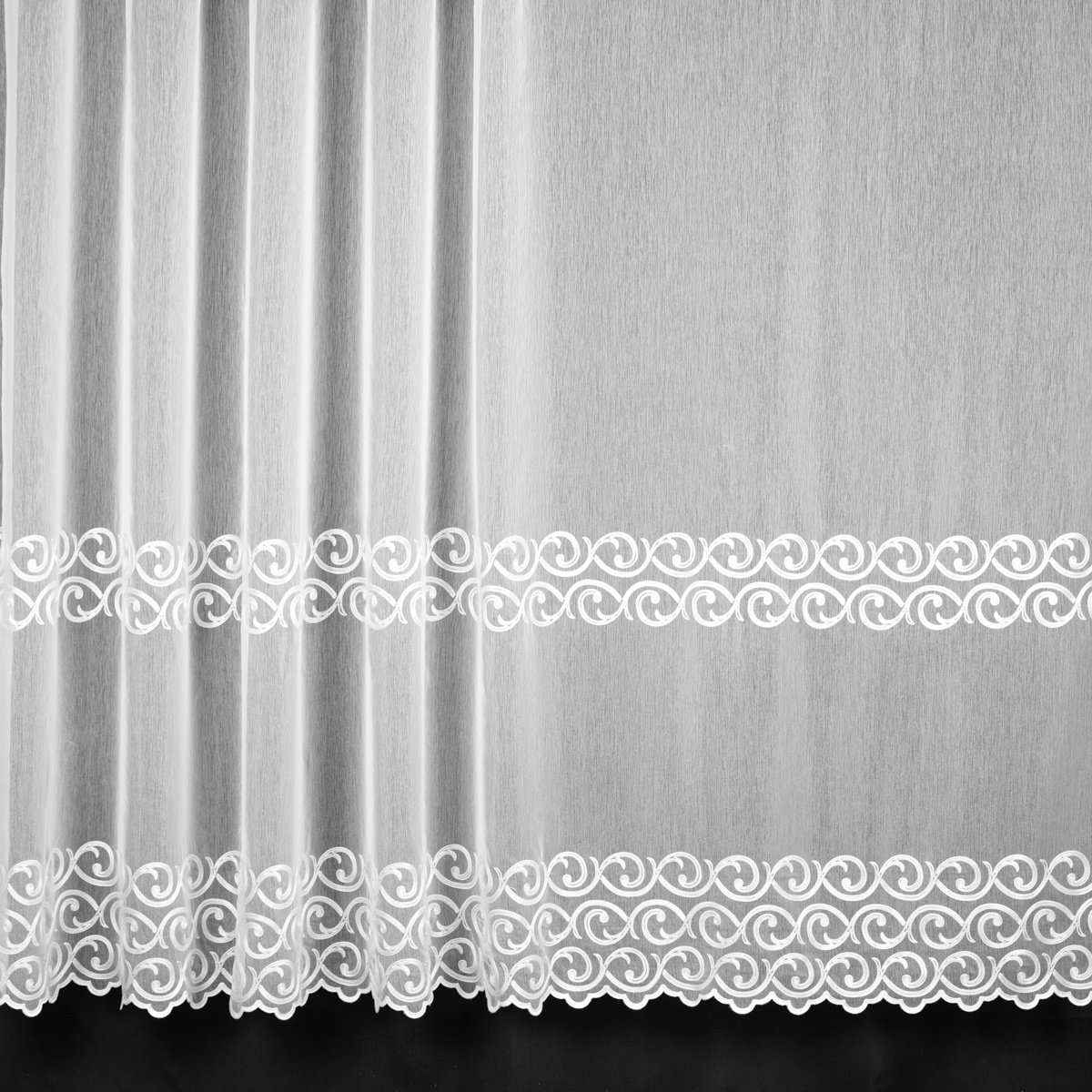 Rand záclona polyesterový batist TYTUS-961/1, vyšívaný ornament, s bordurou, ecru, výška 180cm (v metráži)