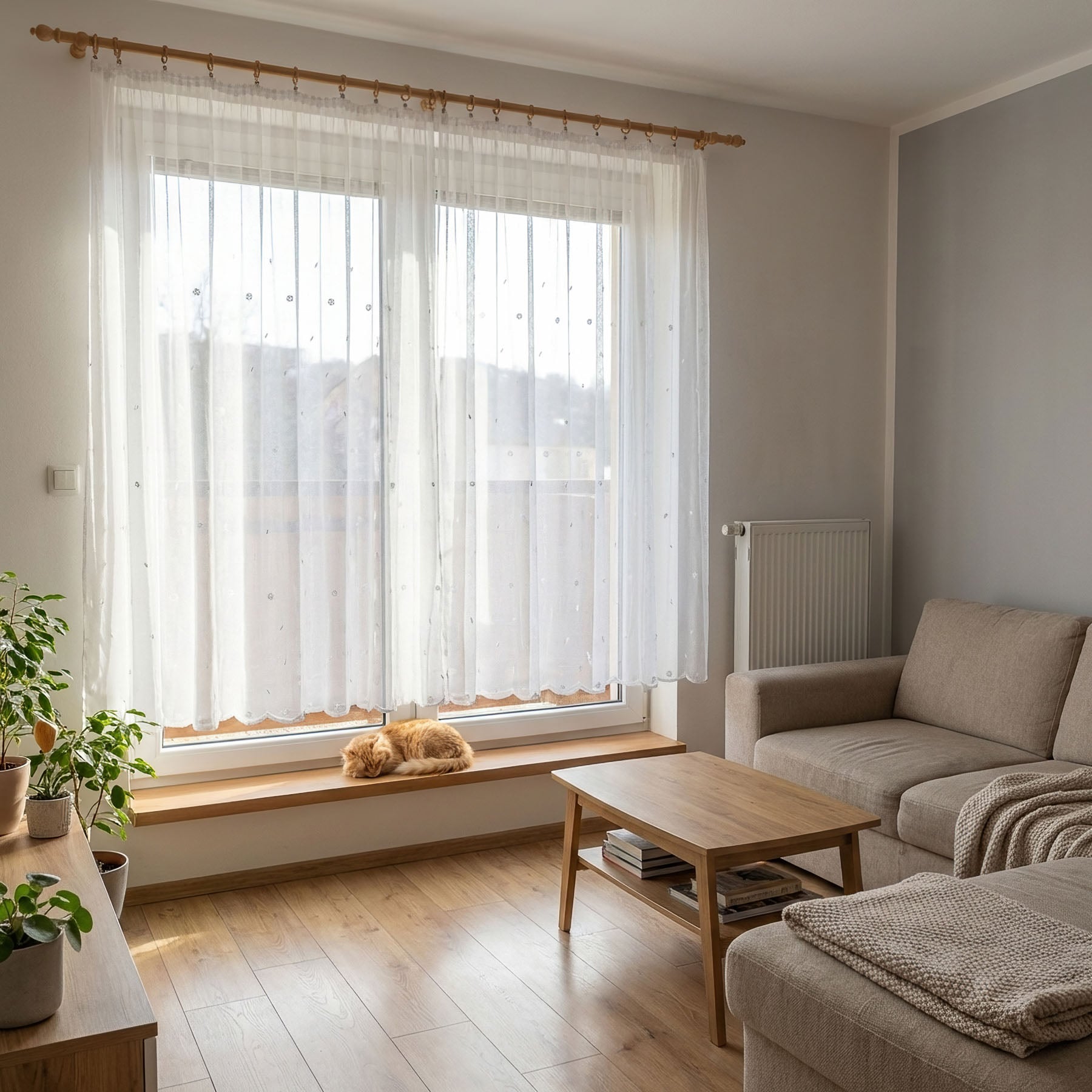 Rand žakárová jemná záclona EAL27290, květinový vzor, vyšívaná, bílá, výška 120cm (v metráži)