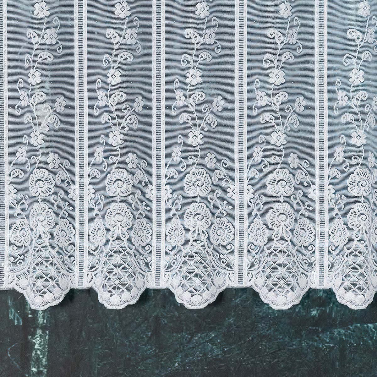Buona Ventura žakarová vitrážová záclona 352800 květinový vzor, bílá, výška 50cm (v metráži)