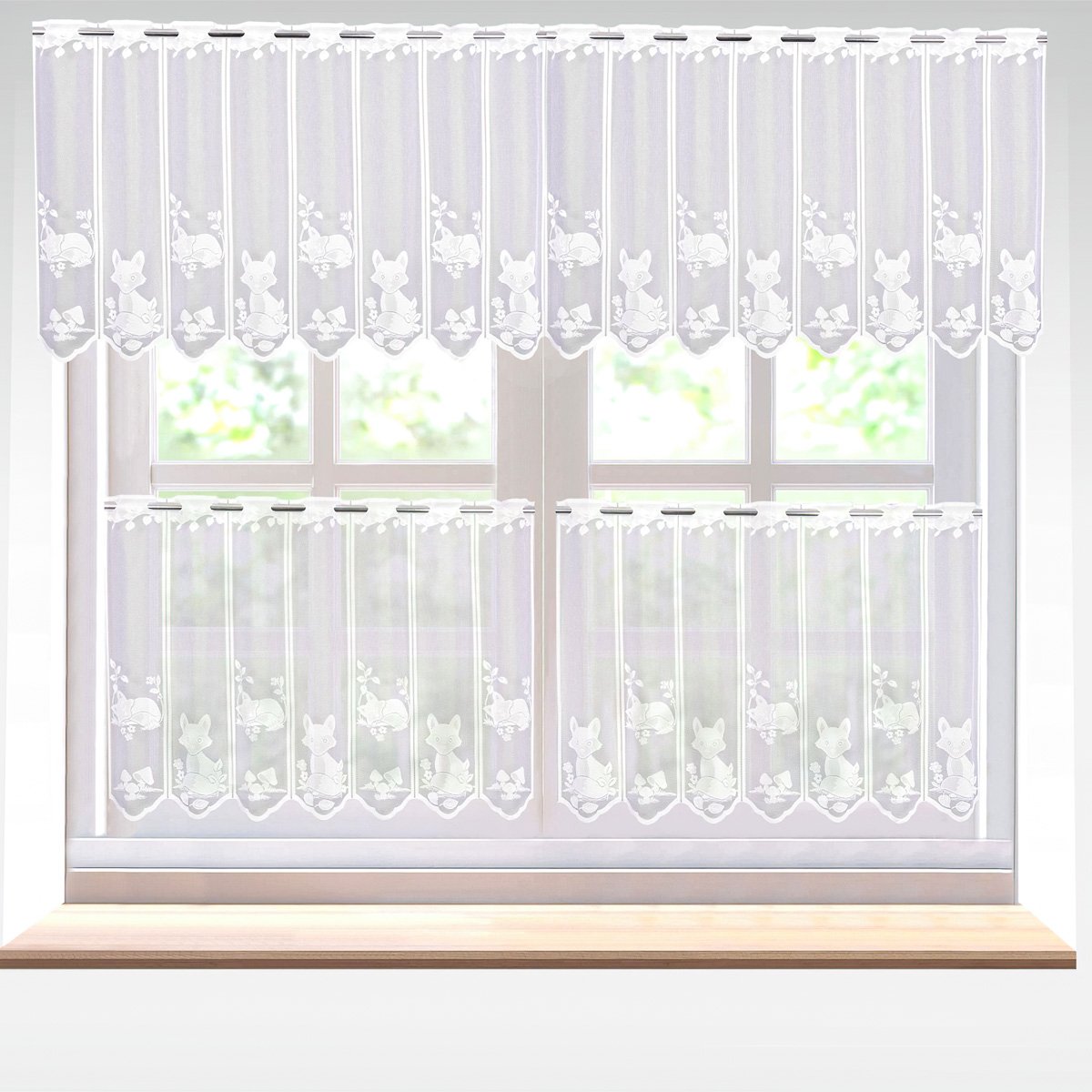 Forbyt žakárová vitrážová záclona dětská LIŠKA 604948, bílá, výška 60cm (v metráži)