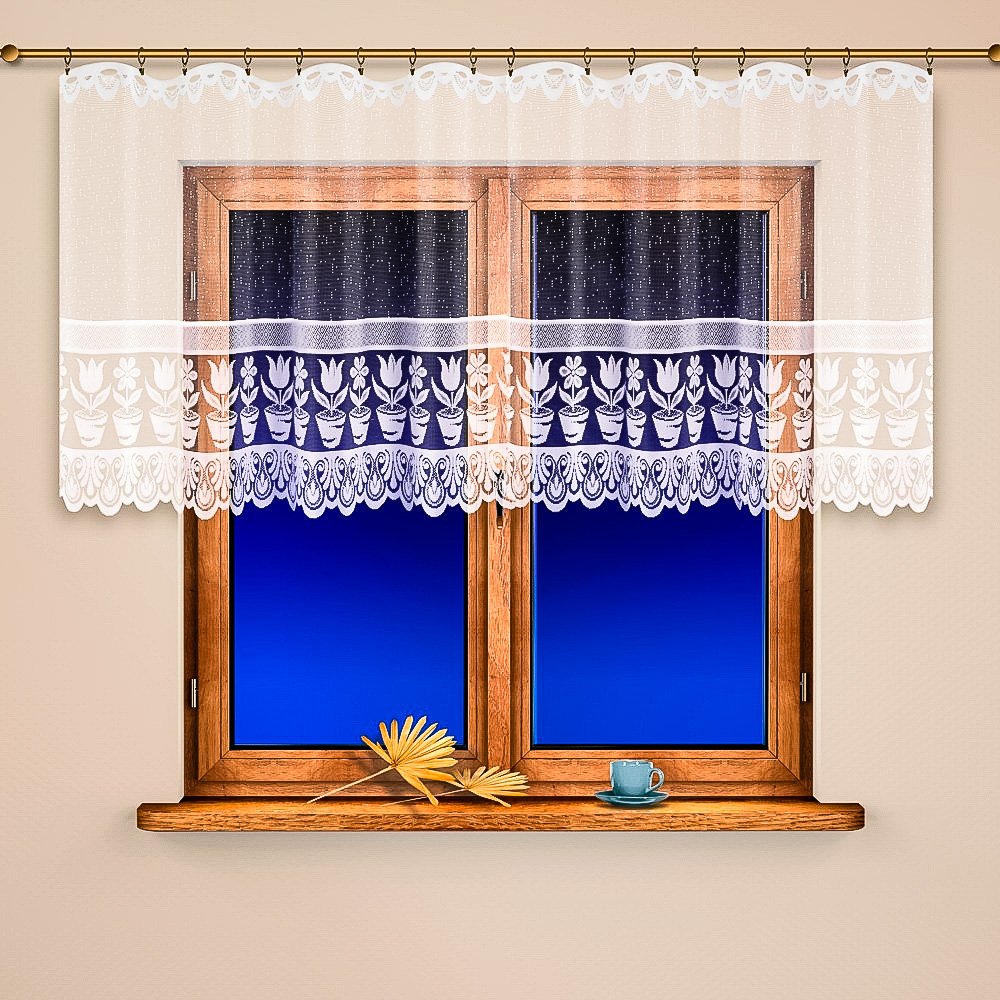 Olzatex žakárová vitrážová záclona KYTICE 4618, bílá výška 90cm (v metráži)