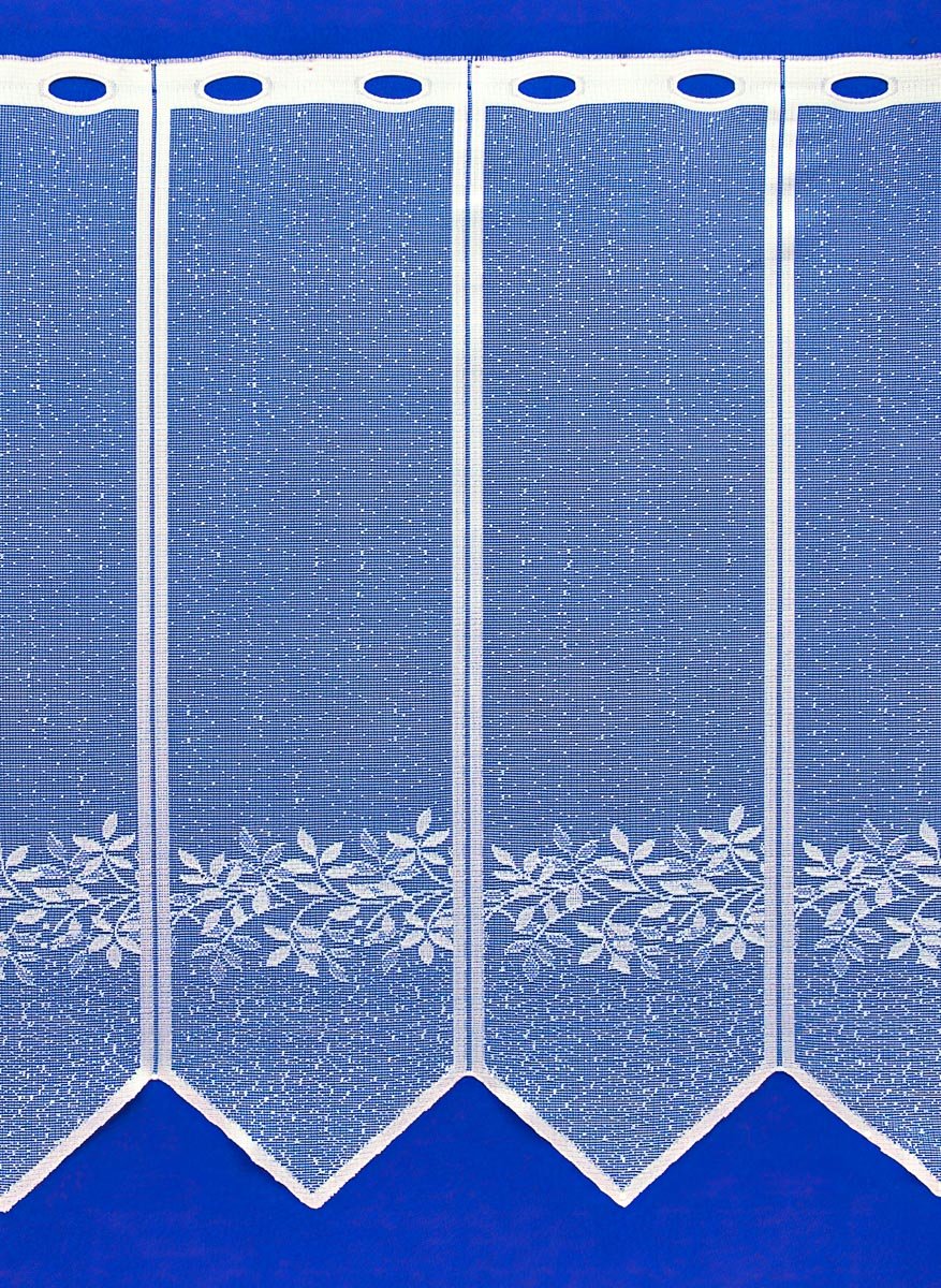 Českomoravská textilní žakárová vitrážová záclona V909, lístečky, s bordurou, bílá, výška 40cm (v metráži)