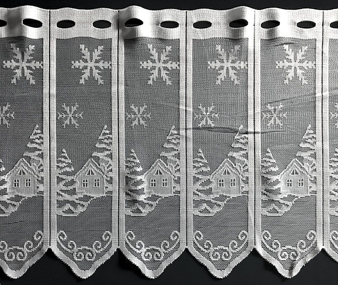 Forbyt žakárová vitrážová záclona ZIMNÍ CHALOUPKY 977, s bordurou, bílá, výška 90cm (v metráži)