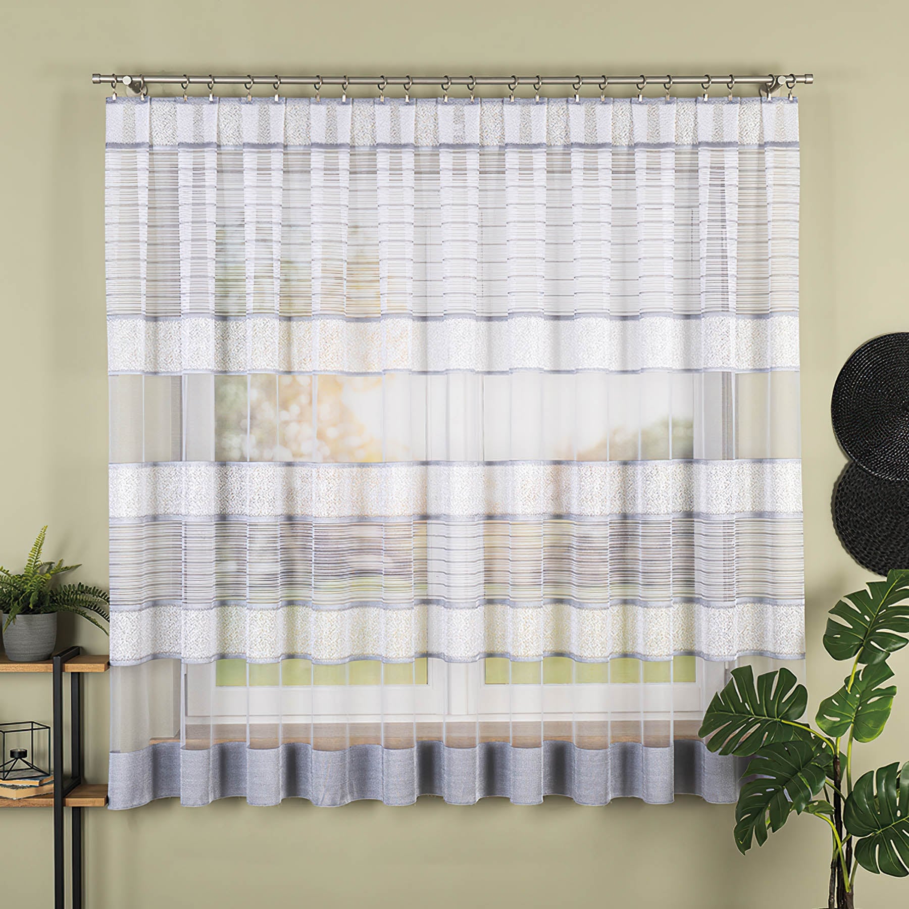 Buona ventura Žakárová záclona 17418/049, ŠEDÝ PROUŽEK, výška 180cm (v metráži)