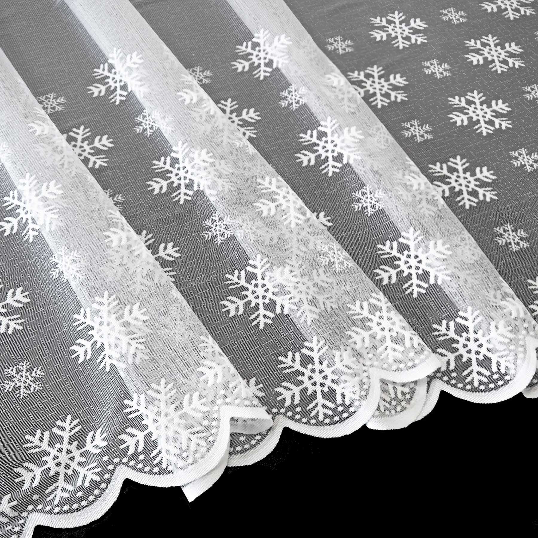 Olzatex žakárová záclona ZIMNÍ ČAS 36010570, vločky, s bordurou, bílá, výška 160cm (v metráži)