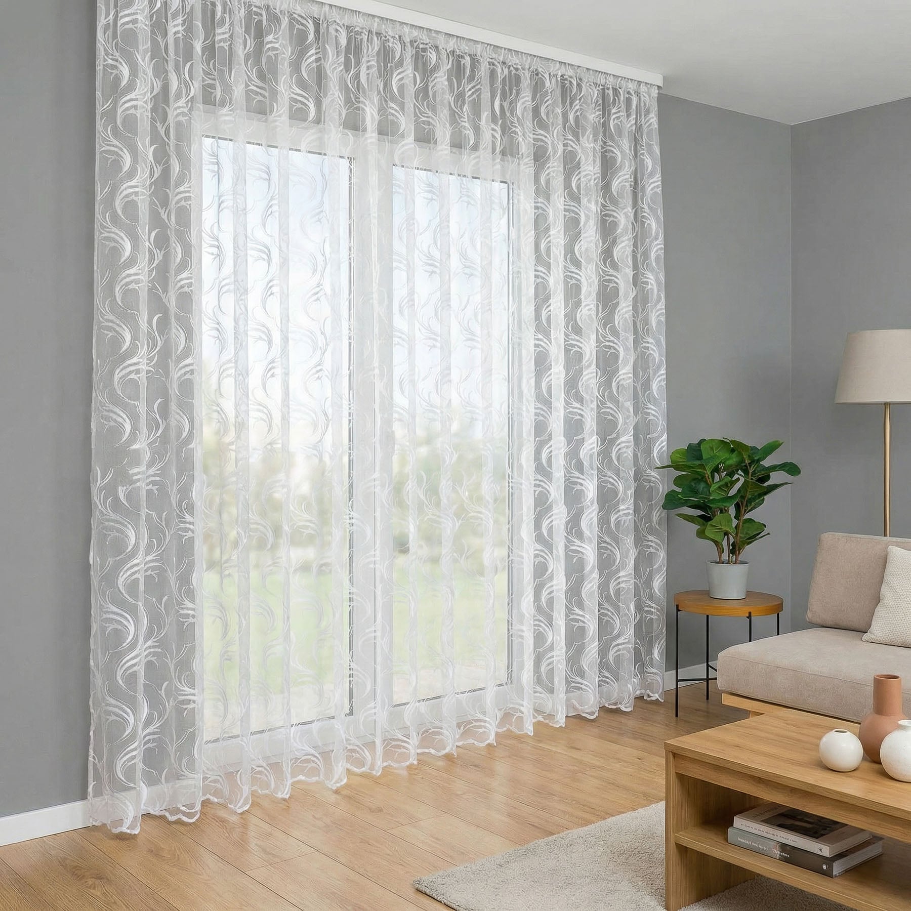 Levně Berk žakárová záclona 37219, pnoucí listy, celoplošný vzor, bílá, výška 160cm (v metráži)