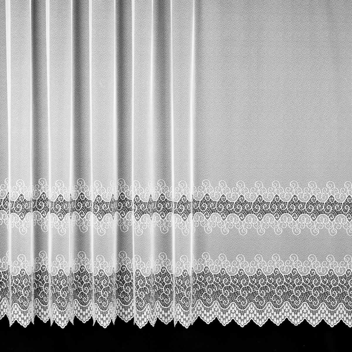Brilltex Žakárová záclona 727, ornamenty v pruzích, s bordurou, bílá, výška 175cm (v metráži)