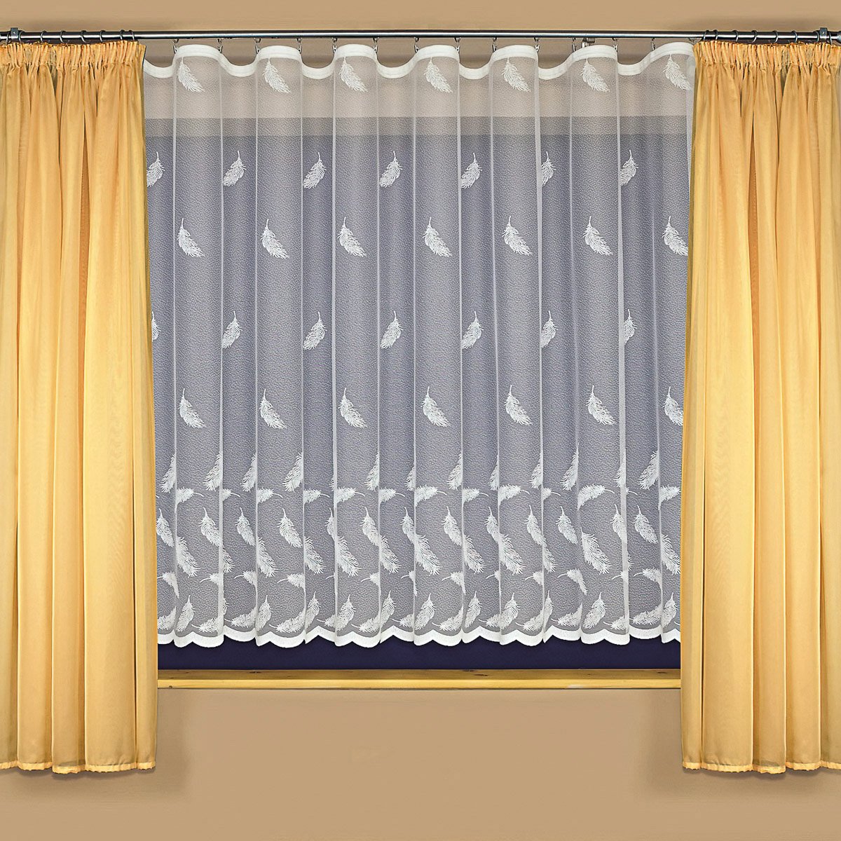 Tylex žakárová záclona A3911 peříčka, s bordurou, bílá, výška 170cm (v metráži)