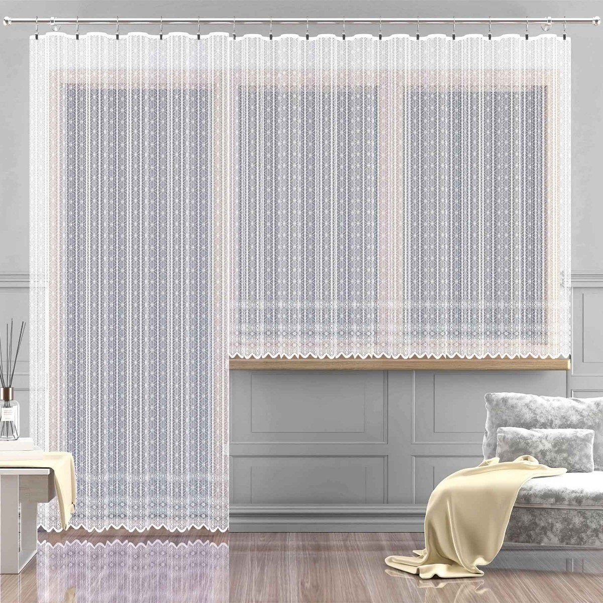 Forbyt Ventura žakárová MIA, geometrický vzor, s bordurou, bílá, výška 120cm (v metráži)