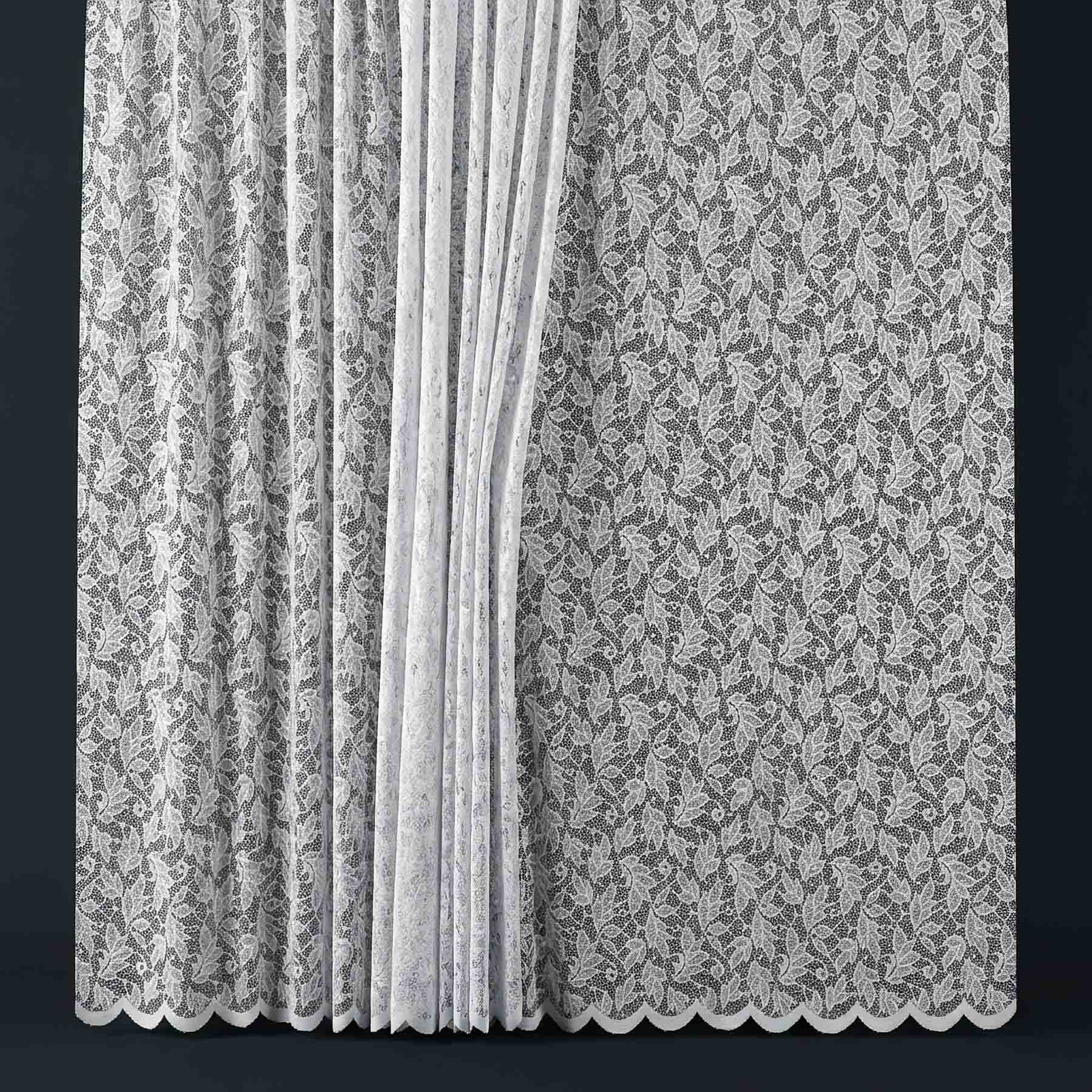 Berk žakárová záclona SD2512 ALBA, celoplošný vzor listů, bílá, výška 160cm (v metráži)
