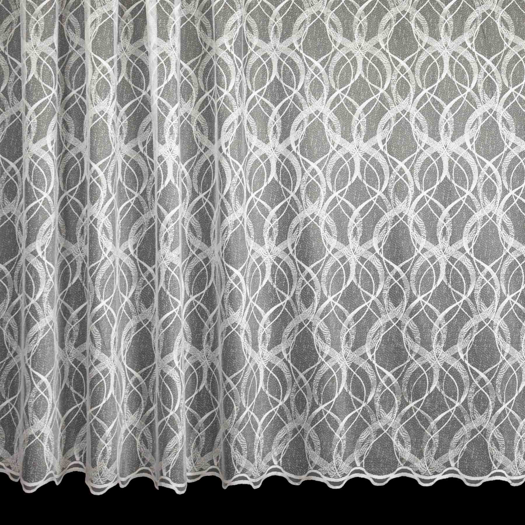 Českomoravská textilní žakárová záclona V573, celoplošný vzor vlnek, bílá, výška 180cm (v metráži)