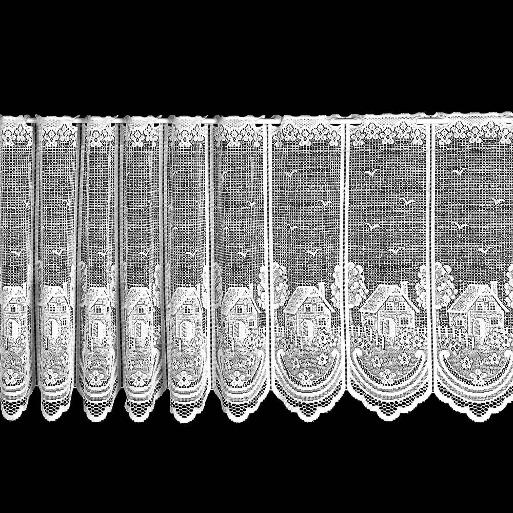 Brilltex žakárová vitrážová záclona DOMEČKY DD695, bílá výška 90cm (v metráži)