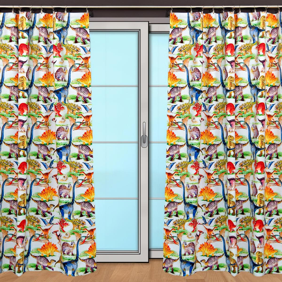 Girgle  zatemňovací závěs, dětský blackout 10004/08 KRESLENÍ DINOSAUŘ, šířka 150cm (látka v metráži)